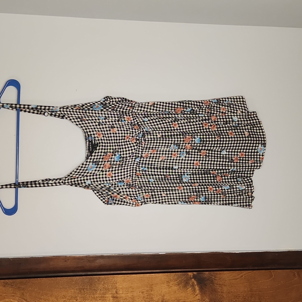COPY - Torrid Size 2 Floral Plaid Baby Doll Cami with Smocked back